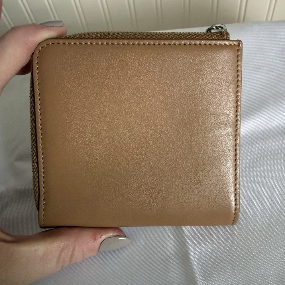 JIL SANDER Card Case Wallet Zip Around Coin Pouch Chestnut Brown Leather NWT